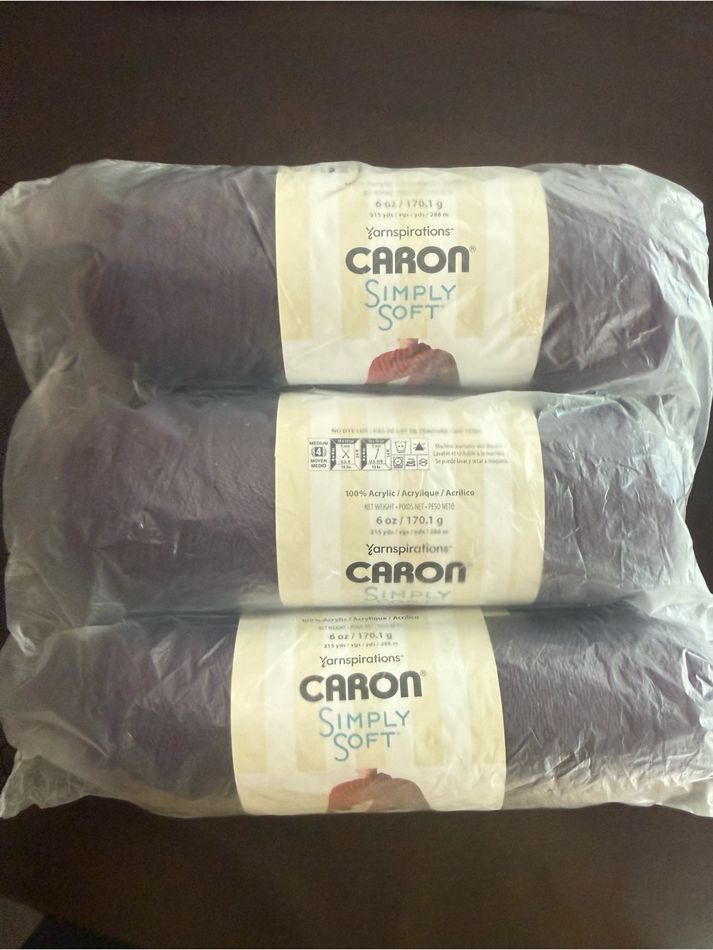 Caron Simply Soft Acrylic Yarn - Deep Purple/Plum Perfect 3 Skeins